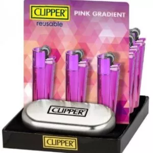 žiebtuvėliai clipper-metaliniai dideli rožiniai gradient
