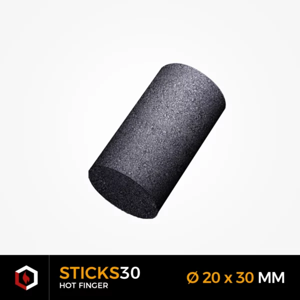 Cilindrinės BLACKCOCO’s STICKS30 kokoso anglys kaljanui, 20x30 mm, skirtos tolygiam kaitinimui.