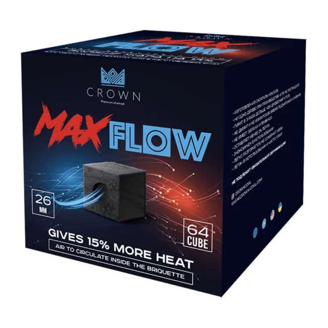 Natūralūs kokoso angliukai Crown Max Flow 26mm 1 kg.