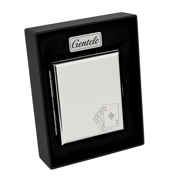 Metalinis portsigaras „Cards“ (Graviruota kortų simbolika)