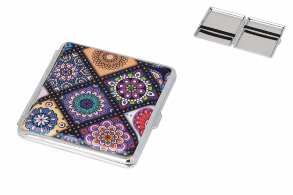 Cigarečių dėklas Angel Floral Purple uždarytas ir atidarytas