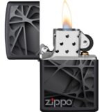 Žiebtuvėlis Zippo Black Abstract Design atidarytas