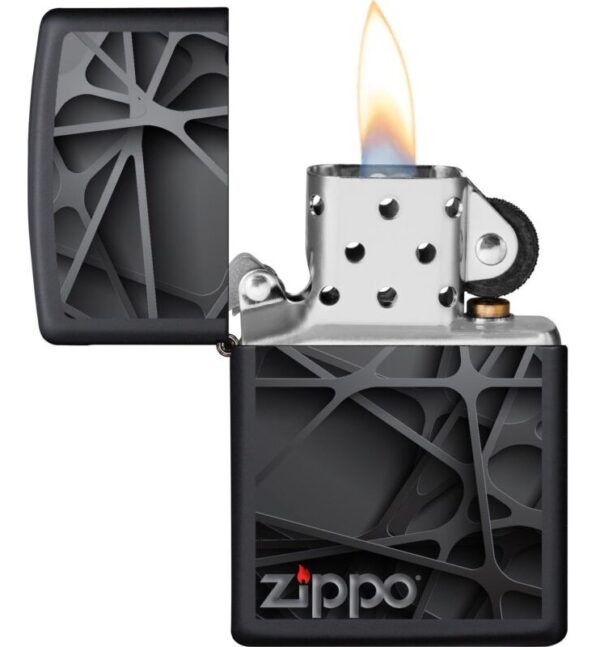 Žiebtuvėlis Zippo Black Abstract Design atidarytas