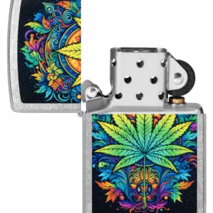 Žiebtuvėlis Zippo Psychedelic Cannabis Design atidarytas