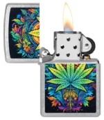 Žiebtuvėlis Zippo Psychedelic Cannabis Design dega