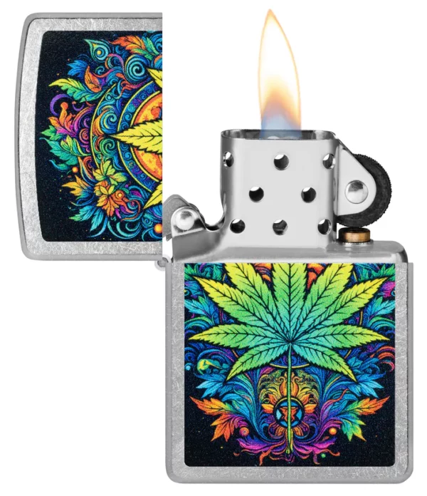 Žiebtuvėlis Zippo Psychedelic Cannabis Design dega
