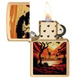 Žiebtuvėlis Zippo Giraffes atidarytas dega