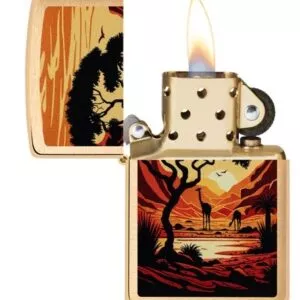 Žiebtuvėlis Zippo Giraffes atidarytas dega