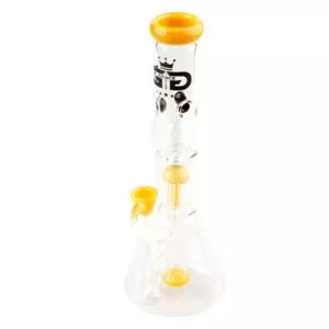 Stiklinis 35 cm bongas Grace Glass su geltonais akcentais, storu 5 mm stiklu ir integruotu perkoliatorium