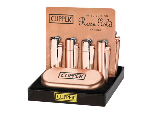 ziebtuvelis-clipper-metal-rose-gold-dovanu-dezuteje Riboto leidimo žiebtuvėlis Clipper Metal Rose Gold su originalia metaline dovanų dėžute