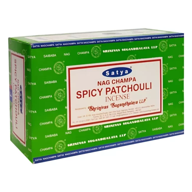 Satya Spicy Patchouli smilkalai žalia pakuotė 15g