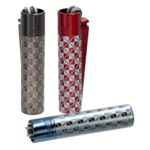 Metaliniai žiebtuvėliai Clipper Metal British – mėlynos, raudonos ir juodos spalvos raštai