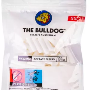 Klasikiniai celiuliozės filtriukai The Bulldog Acetate Slim 6x22 mm 100 vienetų pakuotė
