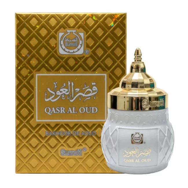 Bakhoor Surrati Qasr Al Oud Arabiški birūs smilkalai 70g šalia originalios auksinės pakuotės