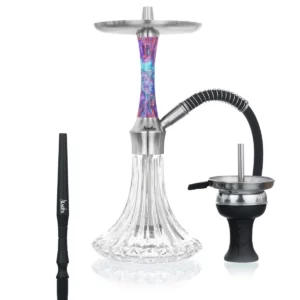 Pilna kaljanas Aladin EPOX 360 Pro Purple Dream Pattern komplektacija su juoda silikonine žarna, aliumininiu kandikliu, moline taurele ir kaminėliu