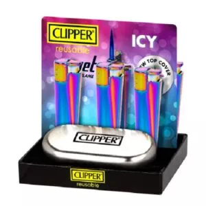 Originalūs vėjui atsparūs žiebtuvėliai Clipper Metal Jet Flame Icy didmeniniame stende)