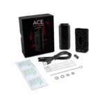 Pilna nešiojamo garintuvo XMAX Ace Black komplektacija su originalia dėžute, valymo priemonėmis ir USB laidu