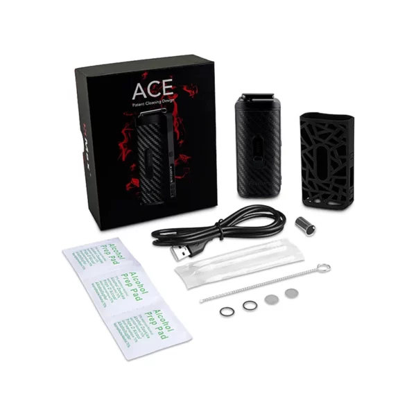 Pilna nešiojamo garintuvo XMAX Ace Black komplektacija su originalia dėžute, valymo priemonėmis ir USB laidu