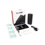 Pilna nešiojamo konvekcinio garintuvo XVape Fog Pro komplektacija: įrenginys, originali dėžutė, USB-C laidas, kapsulė ekstraktams ir valymo priedai
