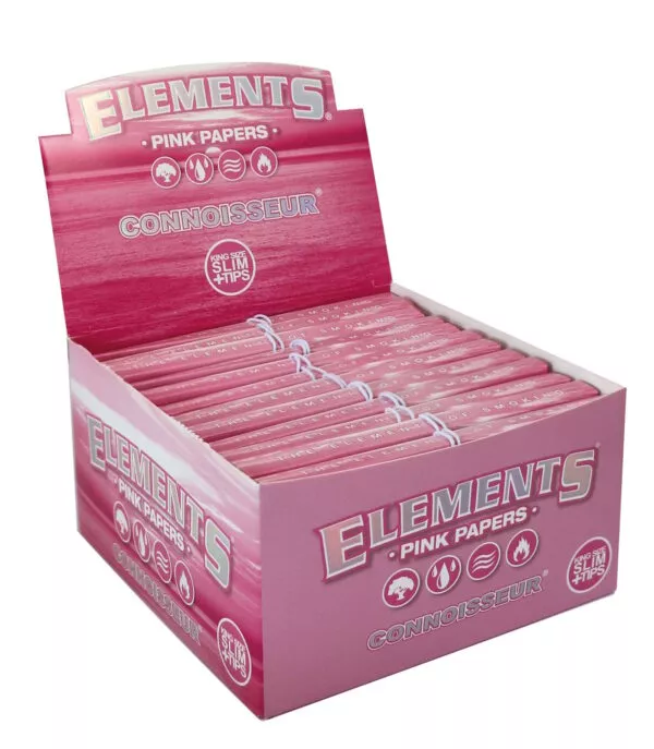 Didmeninė dėžutė: rožinis sukimo rinkinys Elements Pink Connoisseur King Size Slim su 24 pakuotėmis
