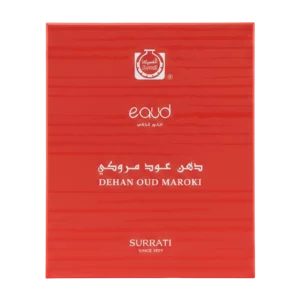Surrati Dehan Oud Maroki arabiškų smilkalų raudonos pakuotės priekinė dalis