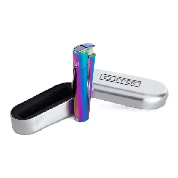 Vaivorykštinių spalvų metalinis žiebtuvėlis Clipper Metal Jet Flame Icy su dovanų dėžute