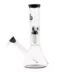 Stiklinio bongo Grace Glass Black Beaker šoninis vaizdas su difuziniu vamzdeliu ir kaušeliu su rankenėle
