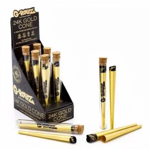 Prekybinė G-Rollz 24K Gold Cone ekspozicinė dėžutė su šešiais apsauginiais dėklais