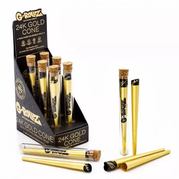 Prekybinė G-Rollz 24K Gold Cone ekspozicinė dėžutė su šešiais apsauginiais dėklais