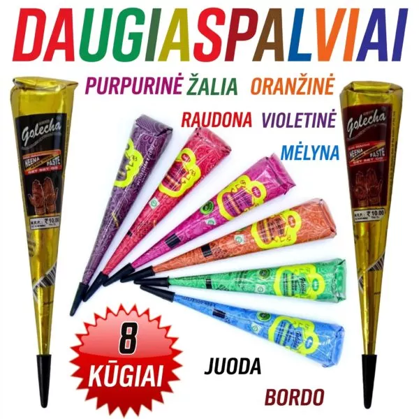 Golecha spalvoti henna chna dažai rinkinys Golecha spalvoti henna chna dažai rinkinys 8x25g 8 kūgiai