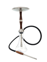 Kaljanas Apollo 11 Hookah - Wood (53 cm) iš nerūdijančio plieno ir natūralaus raštuoto medžio su skaidria stiklo kolba ir žarna