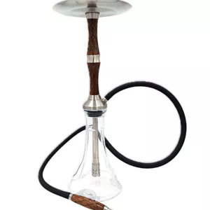 Kaljanas Apollo 11 Hookah - Wood (53 cm) iš nerūdijančio plieno ir natūralaus raštuoto medžio su skaidria stiklo kolba ir žarna
