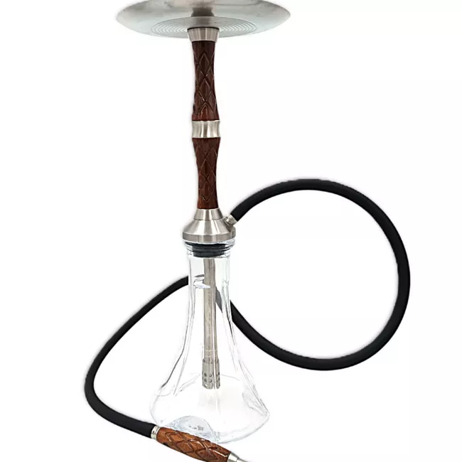 Kaljanas Apollo 11 Hookah - Wood (53 cm) iš nerūdijančio plieno ir natūralaus raštuoto medžio su skaidria stiklo kolba ir žarna