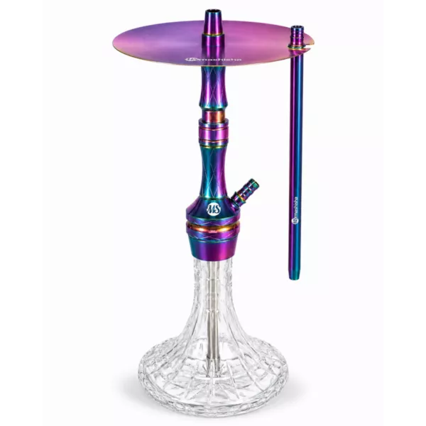 Pilnos komplektacijos aliumininis kaljanas MS Skyzo maShisha 45cm Chameleono (vaivorykštės) spalvos - Bongai.lt