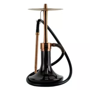 Kaljanas Oduman Infinity Black Glass Bronze Body (43 cm) su juoda kolba, bronzine šachta, kandiklio laikikliu ir juoda žarna