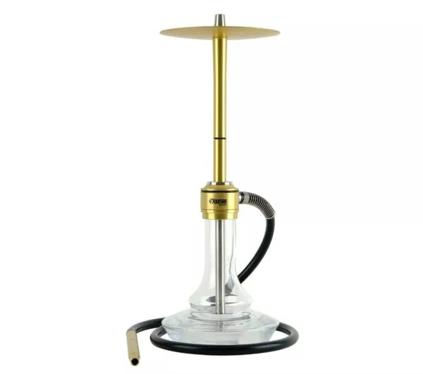 Kaljanas Oduman Nova 55 cm Gold Body (auksinis anoduotas aliuminis su skaidria stiklo kolba ir juoda žarna)