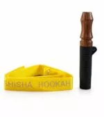 Personalinis medinis kaljano kandiklis su juostele ir juodu silikoniniu antgaliu ir geltona Shisha Hookah kaklo juostele