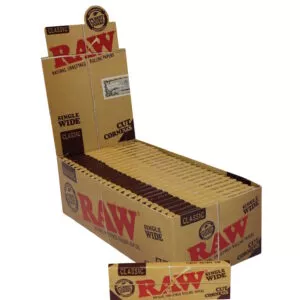 Popierėliai RAW Classic Single Wide Cut Corners 50 lapelių didmeninė pakuotė su pakeliu prieki