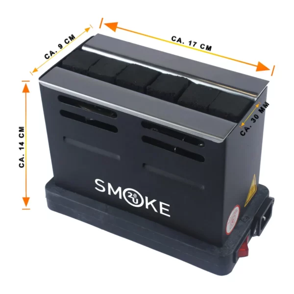 Smoke2u Toaster 2.0 elektrinio tosterio tipo užkūriklio išmatavimai 17x9x14 cm ir 30 mm anga