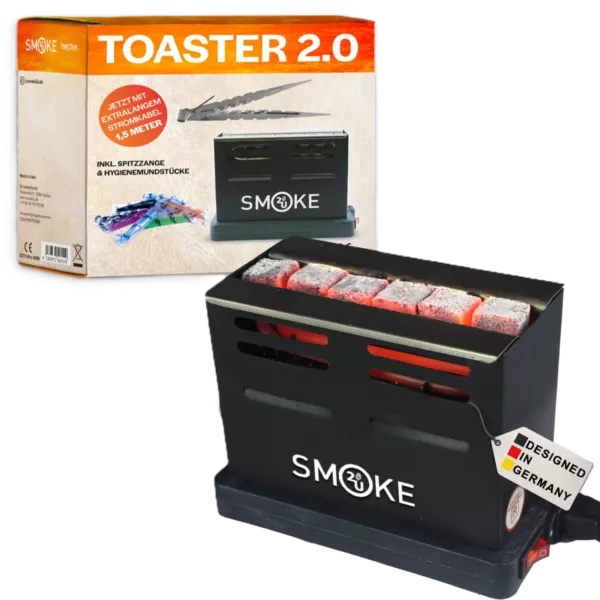 Elektrinis 800W kaljano anglių užkūriklis Smoke2u Kaljano anglių užkūriklis Smoke2u Toaster 2.0 su ilgomis žnyplėmis ir kandikliais