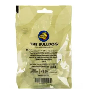 The Bulldog bio celiuliozės filtrų pakuotės nugarėlė su gamintojo informacija ir barkodu